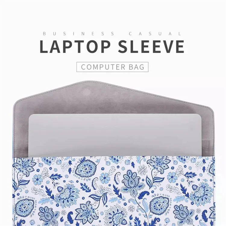 Canvasartisan E54-13 Magnetischer Flip-cover PU Leder Laptop Ärmeln Blumenmuster Notebook Hülle - Blau/für 15-zoll-laptop