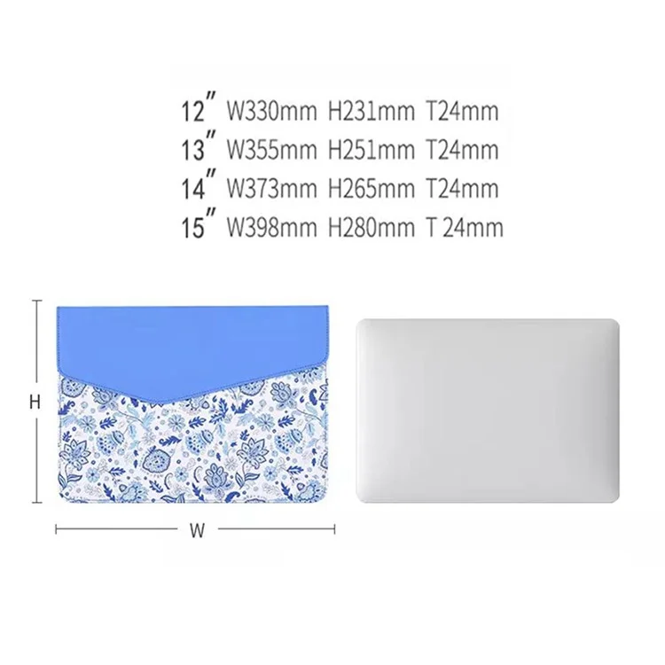 Canvasartisan E54-13 Magnetischer Flip-cover PU Leder Laptop Ärmeln Blumenmuster Notebook Hülle - Blau/für 15-zoll-laptop