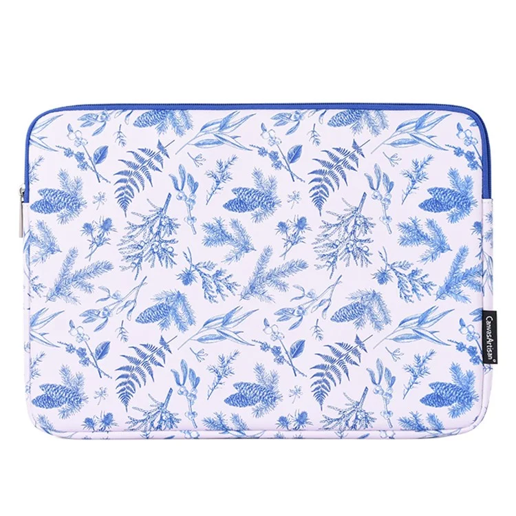 CANVASARTISAN G55-01 Leaves Printing Ultra Slim Notebook Carrying Bag Zipper Laptop Sleeve Case - White/for 11-inch Laptop