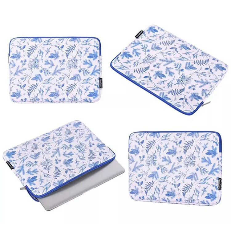 CANVASARTISAN G55-01 Leaves Printing Ultra Slim Notebook Carrying Bag Zipper Laptop Sleeve Case - White/for 11-inch Laptop