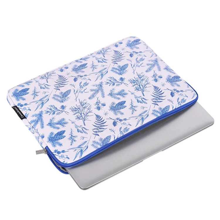 CANVASARTISAN G55-01 Leaves Printing Ultra Slim Notebook Carrying Bag Zipper Laptop Sleeve Case - White/for 11-inch Laptop