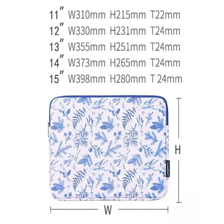 CANVASARTISAN G55-01 Leaves Printing Ultra Slim Notebook Carrying Bag Zipper Laptop Sleeve Case - White/for 11-inch Laptop