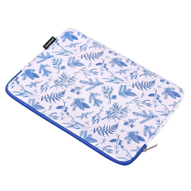 CANVASARTISAN G55-01 Leaves Printing Ultra Slim Notebook Carrying Bag Zipper Laptop Sleeve Case - White/for 11-inch Laptop