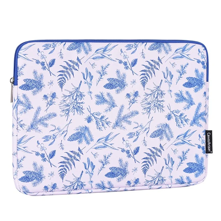 CANVASARTISAN G55-01 Leaves Printing Ultra Slim Notebook Carrying Bag Zipper Laptop Sleeve Case - White/for 11-inch Laptop