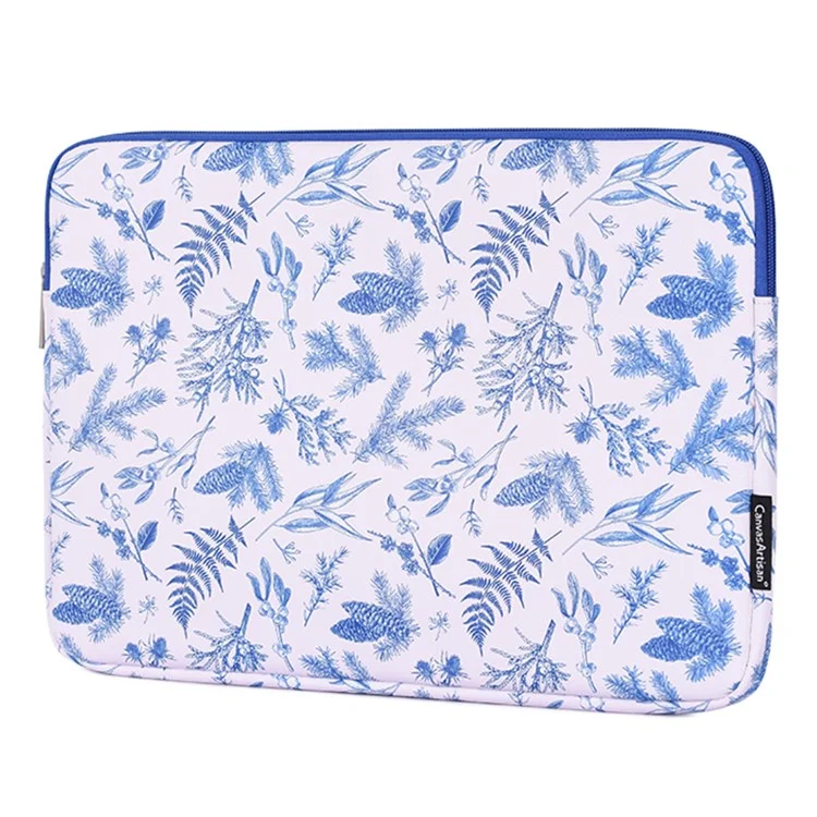 CANVASARTISAN G55-01 Leaves Printing Ultra Slim Notebook Carrying Bag Zipper Laptop Sleeve Case - White/for 11-inch Laptop