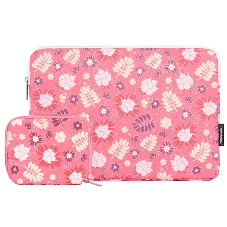 Canvasartisan H24-T0123 Flores Deja Patrón Portátil Llevar Bag Protective Notebook Manga Con Bolsa Pequeña - Rosa / Para Portátil De 11 Pulgadas