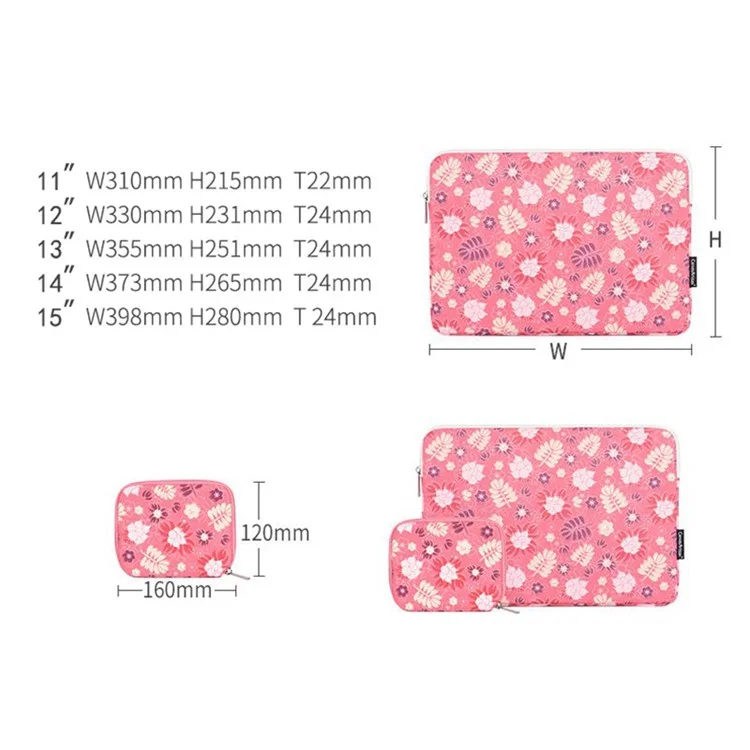 Canvasartisan H24-T0123 Flores Deja Patrón Portátil Llevar Bag Protective Notebook Manga Con Bolsa Pequeña - Rosa / Para Portátil De 11 Pulgadas