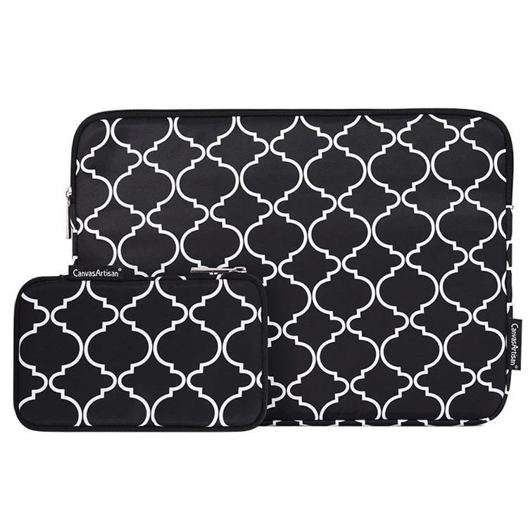 Canvasan H39-T0121 Rhombus Grid Padrão Laptop Sleeve Scratch-Resistive Zipper Notebook Bolsa Com Saco Pequeno - Preto / Para Laptop De 11 Polegadas
