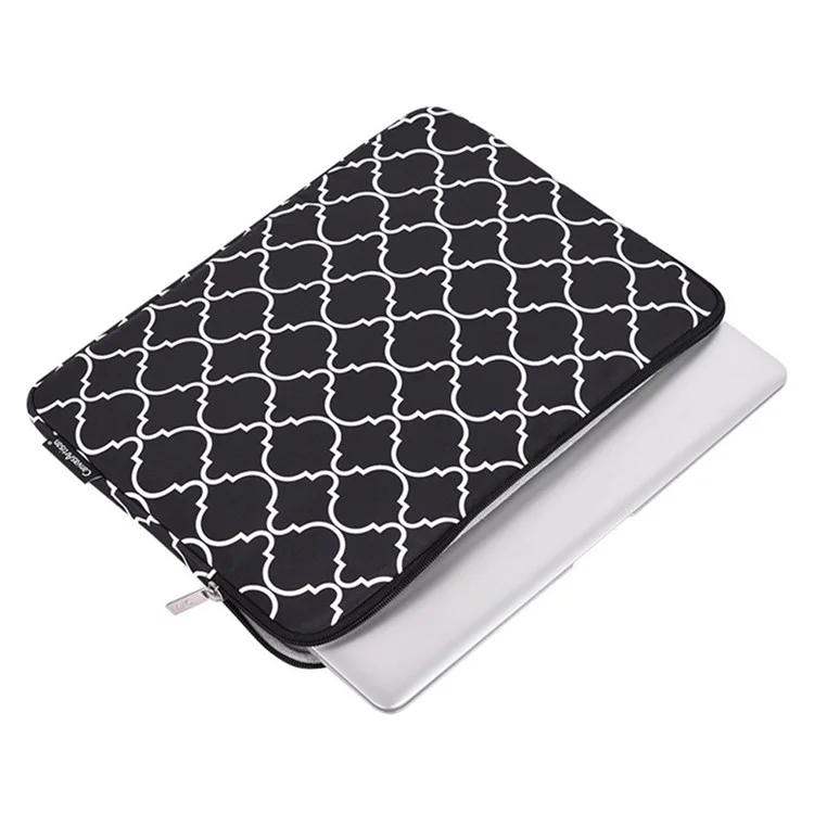 Canvasan H39-T0121 Rhombus Grid Padrão Laptop Sleeve Scratch-Resistive Zipper Notebook Bolsa Com Saco Pequeno - Preto / Para Laptop De 11 Polegadas