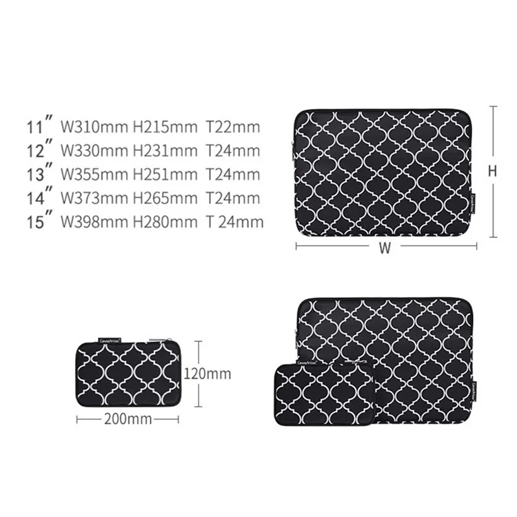 Canvasan H39-T0121 Rhombus Grid Padrão Laptop Sleeve Scratch-Resistive Zipper Notebook Bolsa Com Saco Pequeno - Preto / Para Laptop De 11 Polegadas