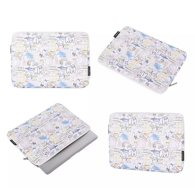 CANVASARTISAN G50-T0121 Cartoon Animals Printing Ultra-thin Laptop Sleeve Notebook Carrying Bag with Small Bag - White/for 11-inch Laptop