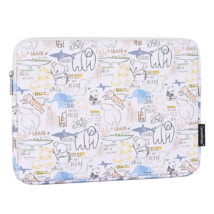 CANVASARTISAN G50-T0121 Cartoon Animals Printing Ultra-thin Laptop Sleeve Notebook Carrying Bag with Small Bag - White/for 11-inch Laptop