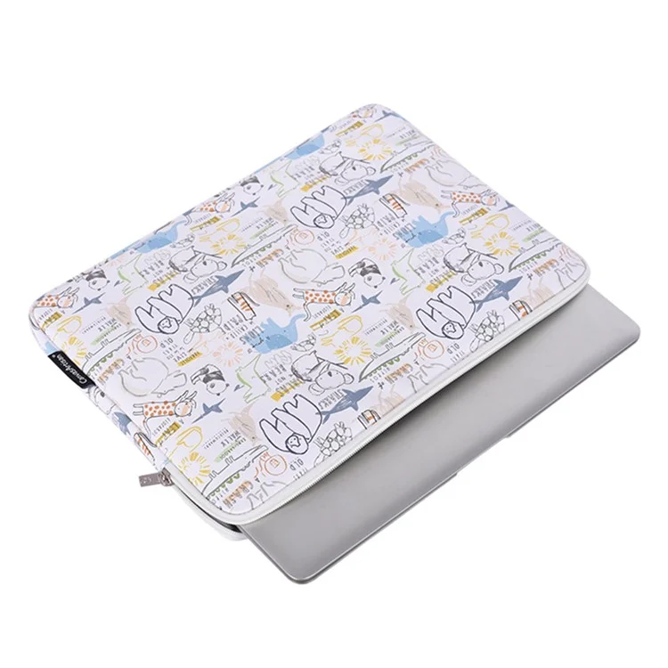 CANVASARTISAN G50-T0121 Cartoon Animals Printing Ultra-thin Laptop Sleeve Notebook Carrying Bag with Small Bag - White/for 11-inch Laptop