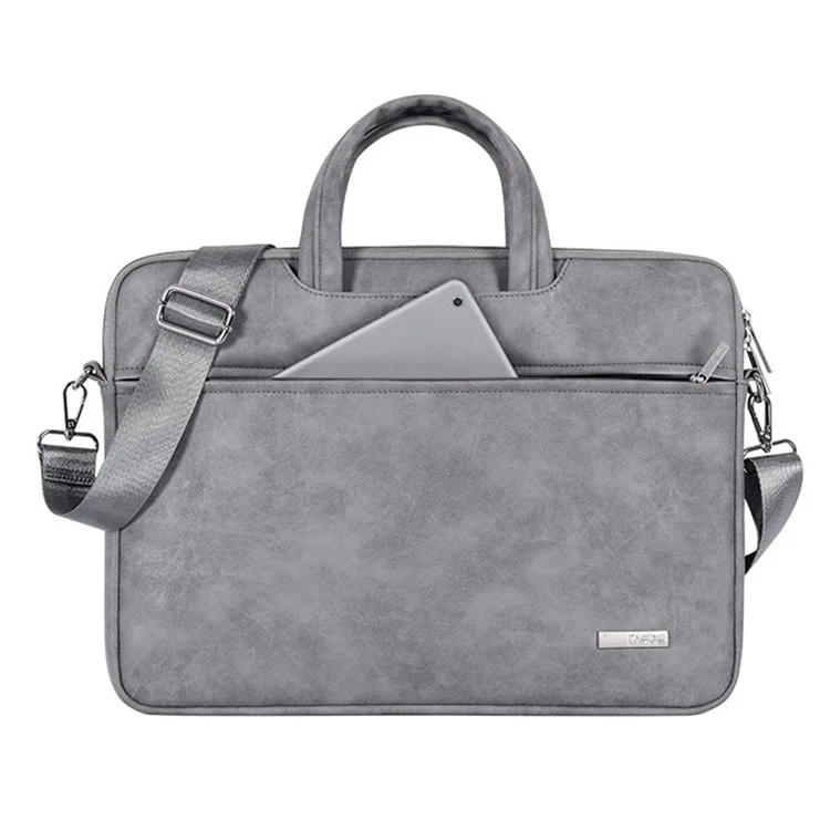 Canvasartisan L11-C22 PU Cuir pu en Cuir Sac Fourre-tout Avant Pocket Dougleur Souple Note à Main Avec Bandoulière Avec Bandoulière - Ordinateur Portable Gris / Pour 13 Pouces