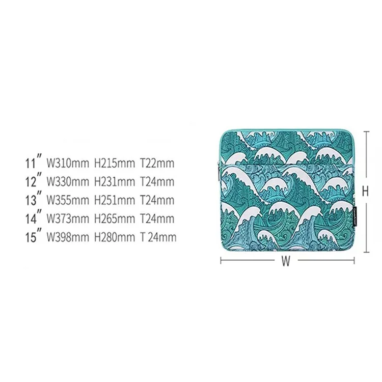 Canvasartisan H3-14 Modèle de Mer Modèle D'orcuste D'orcat de Choc Pour Ordinateur Portable à Fermeture à Glissière Bagure de Transport Avec Poche Avant - Green / Pour un Ordinateur Portable de 11 Pouces