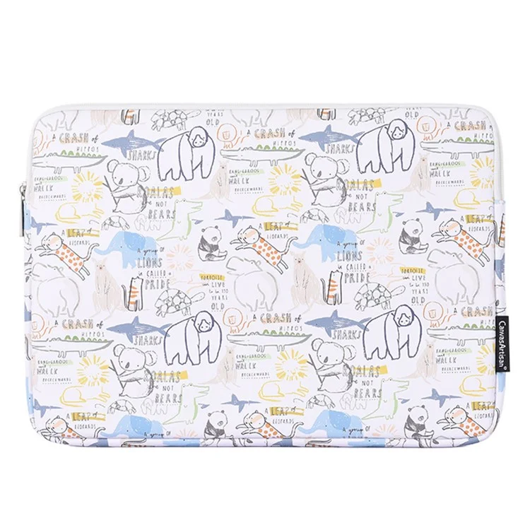 CANVASARTISAN G50-01 Cartoon Animals Pattern Protective Laptop Sleeve PU Leather Zipper Notebook Bag - White/for 11-inch Laptop