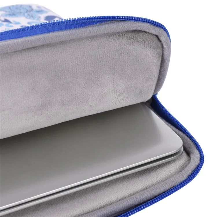 Canvasan G54-11 Bolso Frontal Zíper Pu Couro Laptop Sleeve Padrão De Flor De Proteção Completa Saco De Transporte - Azul / Branco / Para Laptop De 11 Polegadas