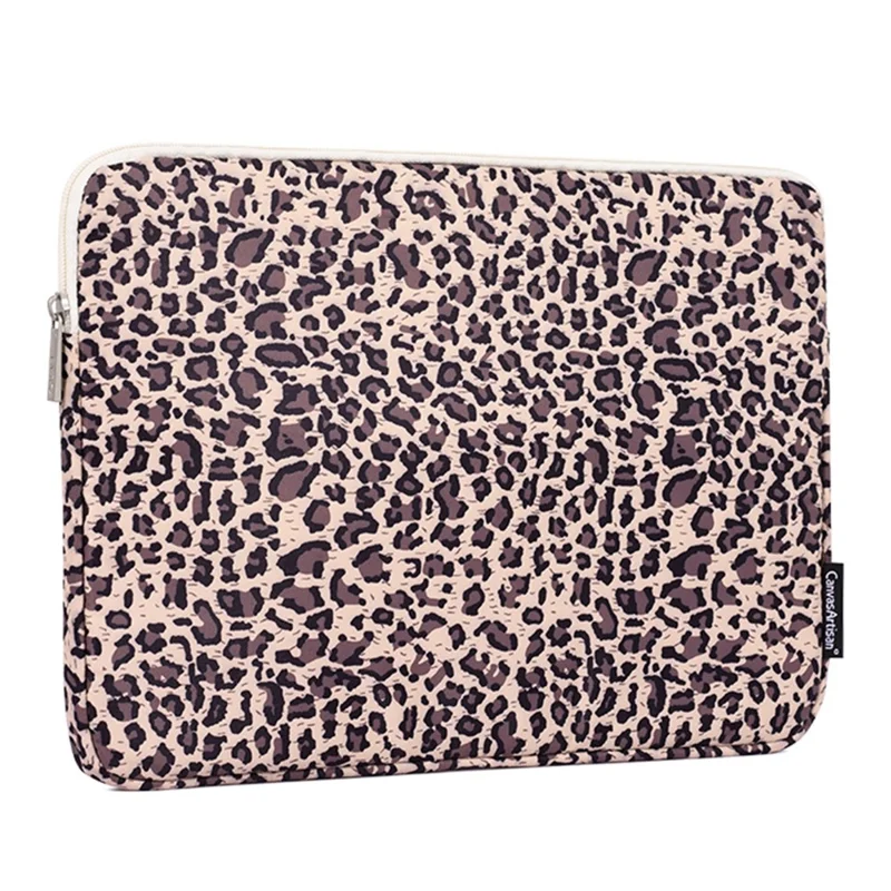 CANVASARTISAN H31-T0121 Leopard Pattern Laptop Sleeve Ultra-thin Computer Bag Pouch with Small Bag - Yellow/for 14-inch Laptop