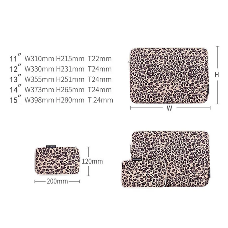 CANVASARTISAN H31-T0121 Leopard Pattern Laptop Sleeve Ultra-thin Computer Bag Pouch with Small Bag - Yellow/for 14-inch Laptop