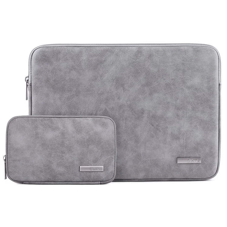 CANVASARTISAN L11-T0321 Solid Color PU Leather Notebook Case Shockproof Protective Sleeve Bag with Small Bag - Grey/for 11-inch Laptop