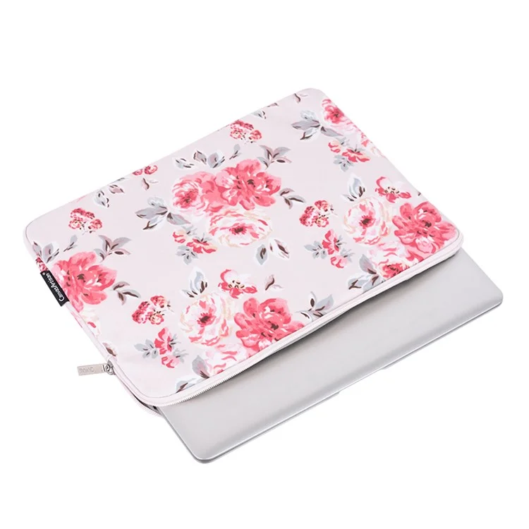 CANVASARTISAN H10-T0121 Notebook PC Carrying Case Watercolor Flower Pattern Protective Laptop Sleeve with Small Bag - White/for 11-inch Laptop