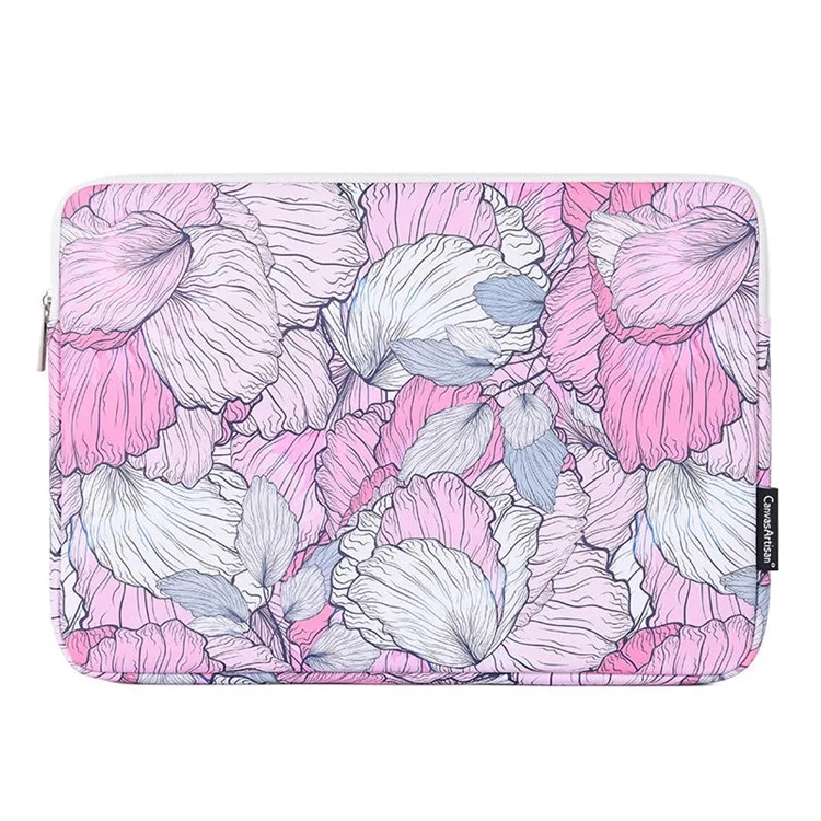 CANVASARTISAN G56-01 PU Leather Laptop Sleeve Carrying Case Notebook Bag with Flower Pattern - Pink/for 11-inch Laptop