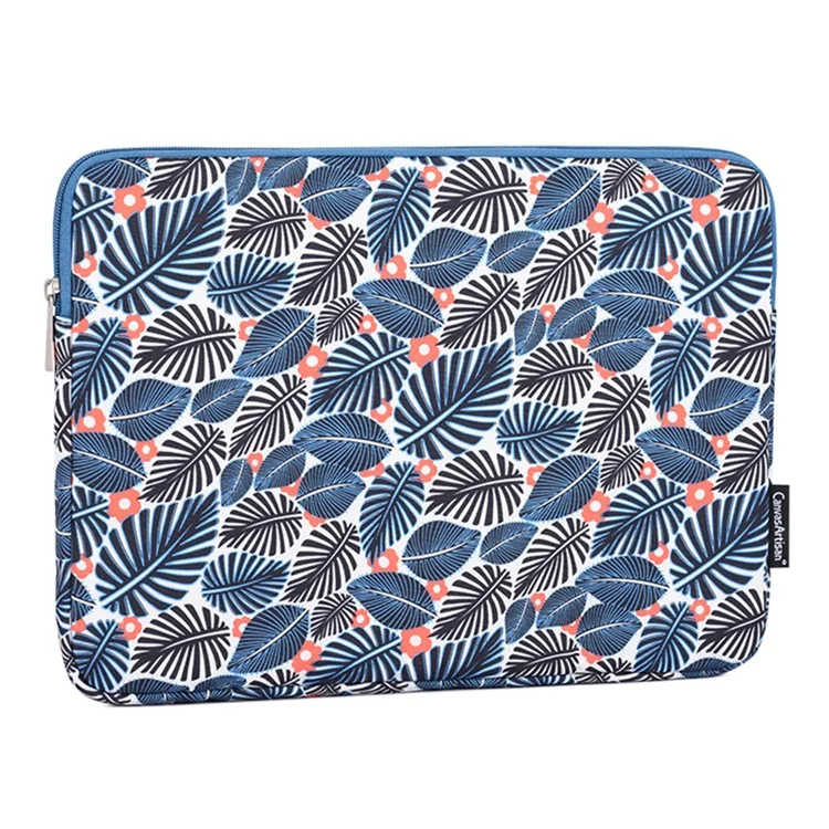 CANVASARTISAN H37-01 Polyester Notebook Bag Case Leaves Pattern Soft Liner Scratch-proof Laptop Sleeve - Blue/for 11-inch Laptop