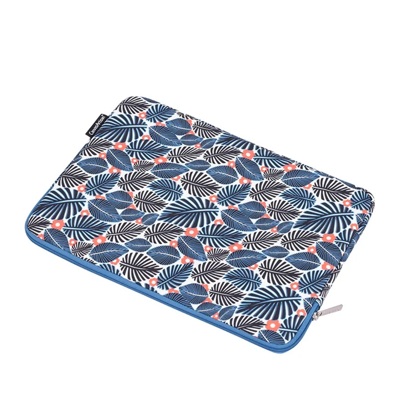CANVASARTISAN H37-01 Polyester Notebook Bag Case Leaves Pattern Soft Liner Scratch-proof Laptop Sleeve - Blue/for 14-inch Laptop