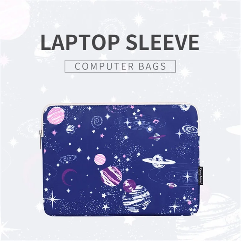 CANVASARTISAN H25-01 Ultra-thin Polyester Laptop Sleeve Pouch Outer Space Pattern Notebook Bag - Blue/for 12-inch Laptop