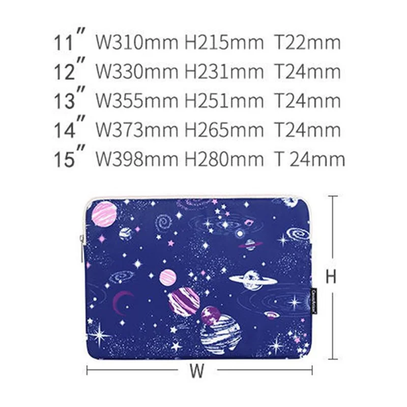 CANVASARTISAN H25-01 Ultra-thin Polyester Laptop Sleeve Pouch Outer Space Pattern Notebook Bag - Blue/for 12-inch Laptop