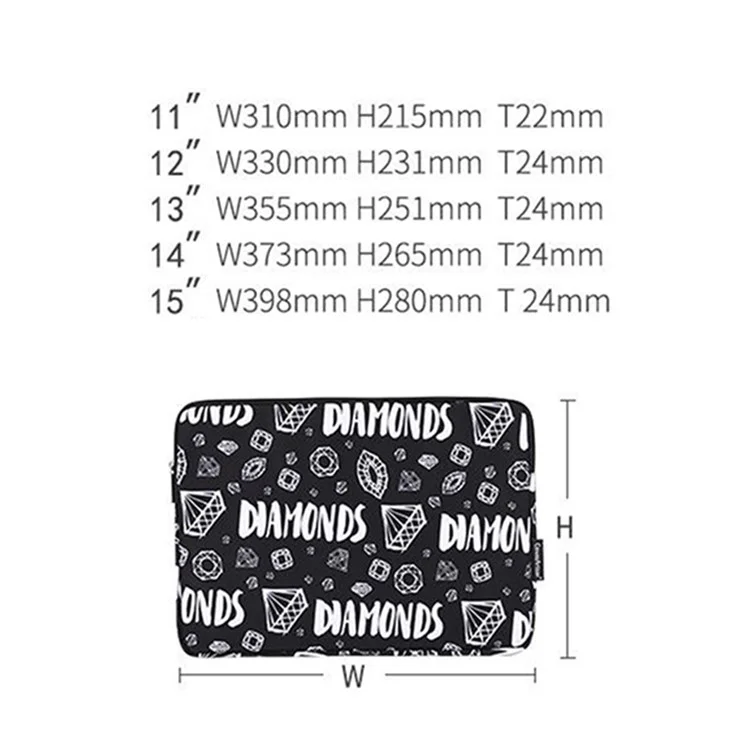 Canvasartisan H15-01 Diamond Pattern Letter Design PC Laptop Saco de Transporte - Black/para Laptop de 11 Polegadas