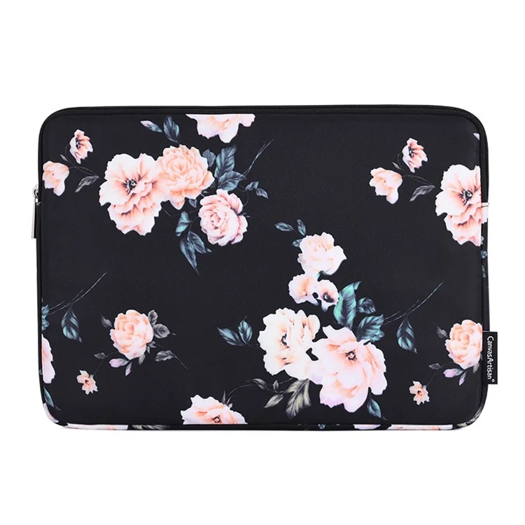 CANVASARTISAN H42-01 Flower Printed Ultra Slim Protective Laptop Sleeve Computer Notebook Bag - Black/for 11-inch Laptop