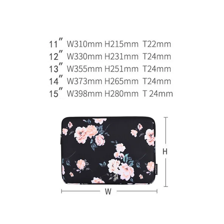 CANVASARTISAN H42-01 Flower Printed Ultra Slim Protective Laptop Sleeve Computer Notebook Bag - Black/for 11-inch Laptop