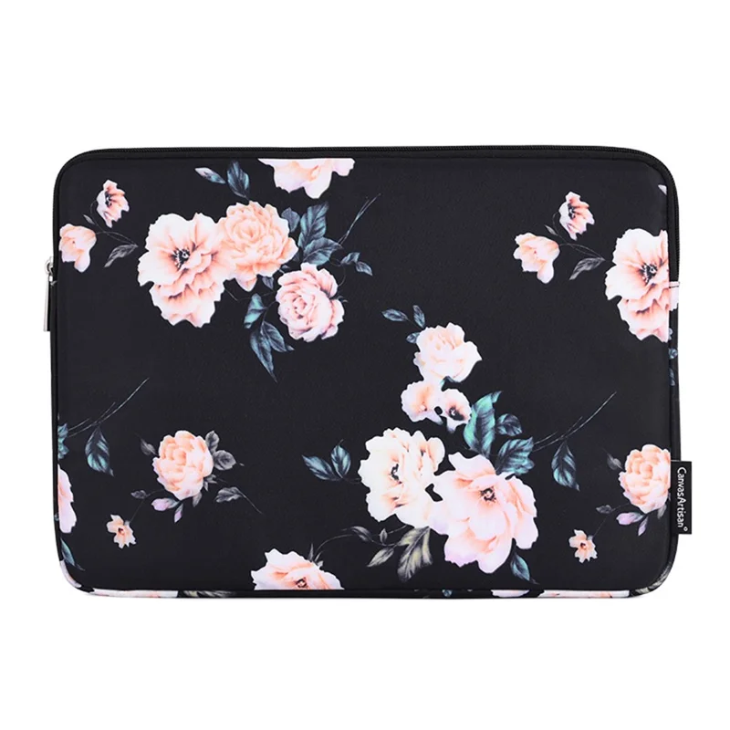 CANVASARTISAN H42-01 Etui na laptopa z nadrukiem kwiatów, ultracienkie ochronne etui na komputer, torba na notatnik - Czarny/do 13-calowego laptopa