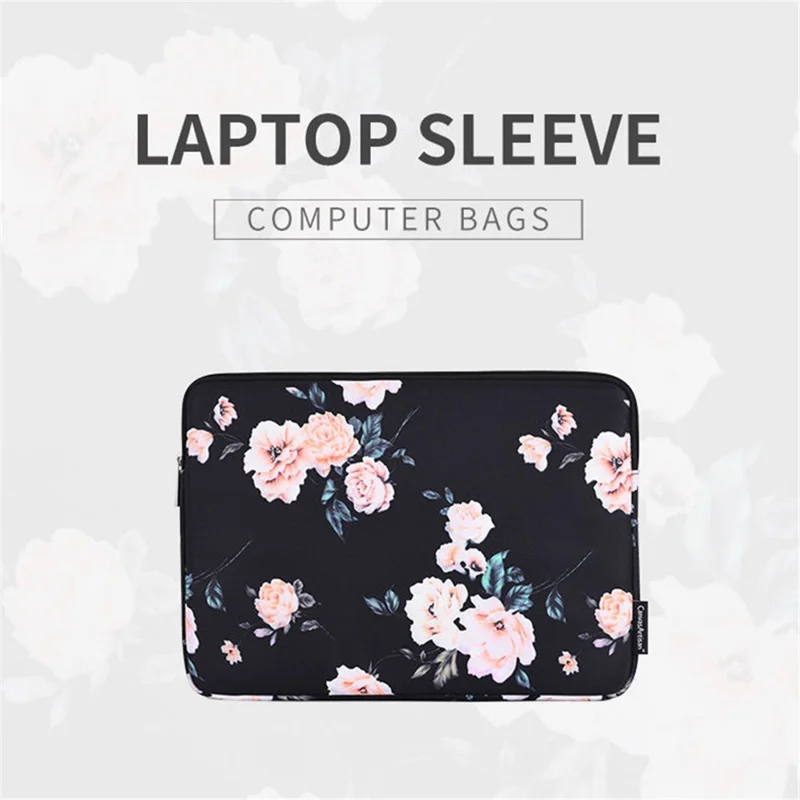 CANVASARTISAN H42-01 Etui na laptopa z nadrukiem kwiatów, ultracienkie ochronne etui na komputer, torba na notatnik - Czarny/do 13-calowego laptopa
