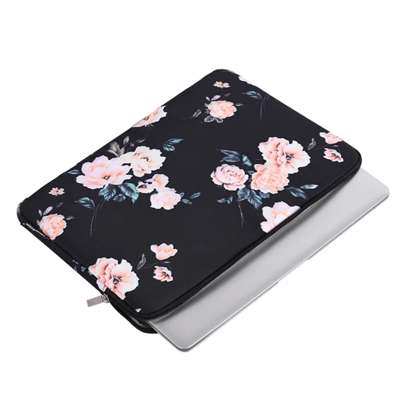 CANVASARTISAN H42-01 Etui na laptopa z nadrukiem kwiatów, ultracienkie ochronne etui na komputer, torba na notatnik - Czarny/do 13-calowego laptopa