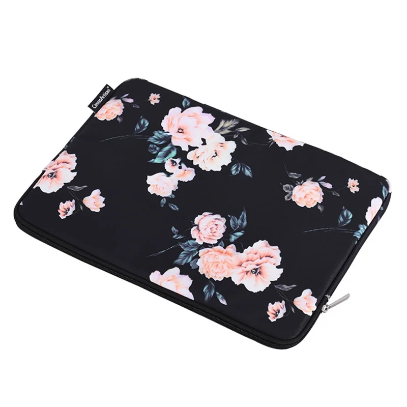 CANVASARTISAN H42-01 Etui na laptopa z nadrukiem kwiatów, ultracienkie ochronne etui na komputer, torba na notatnik - Czarny/do 13-calowego laptopa