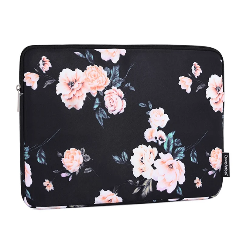 CANVASARTISAN H42-01 Etui na laptopa z nadrukiem kwiatów, ultracienkie ochronne etui na komputer, torba na notatnik - Czarny/do 13-calowego laptopa