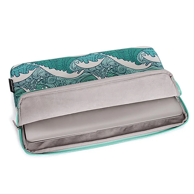 CANVASARTISAN H3-T0423 Sea Wave Printing Laptop Sleeve Carrying Case with Small Bag - Green/for 13-inch Laptop