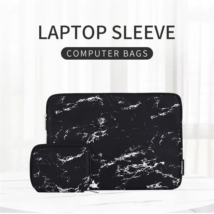 CANVASARTISAN H32-T0123 Marble Pattern Laptop PC Sleeve Soft Linner Notebook Bag with Small Bag - Black/for 11-inch Laptop