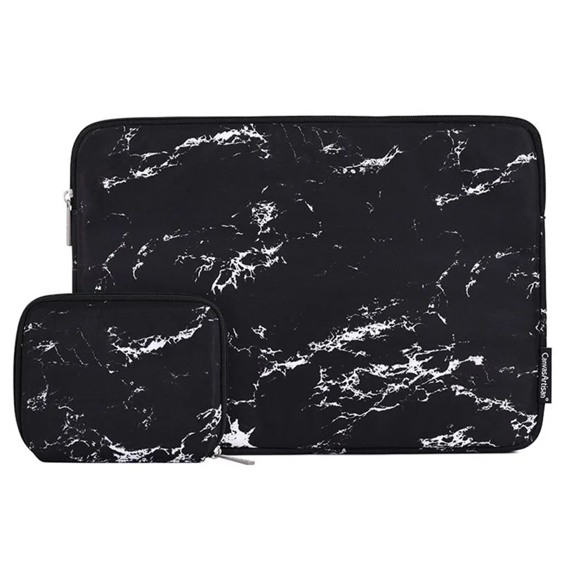 CANVASARTISAN H32-T0123 Marble Pattern Laptop PC Sleeve Soft Linner Notebook Bag with Small Bag - Black/for 13-inch Laptop