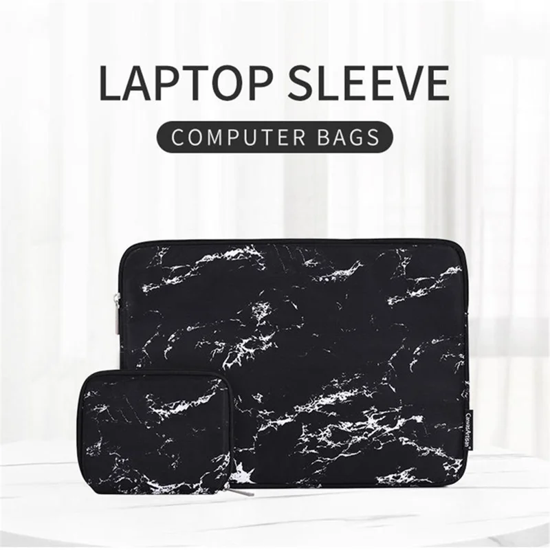 CANVASARTISAN H32-T0123 Marble Pattern Laptop PC Sleeve Soft Linner Notebook Bag with Small Bag - Black/for 13-inch Laptop
