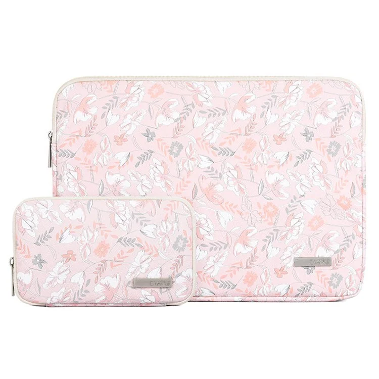CanvaSartisan G4-T0121 Pu En Cuir Anti-rayures Notebook Case Flower Feuille Motif Pochette Avec Petit Sac Avec Petit Sac - Rose Clair / Pour Ordinateur Portable De 11 Pouces