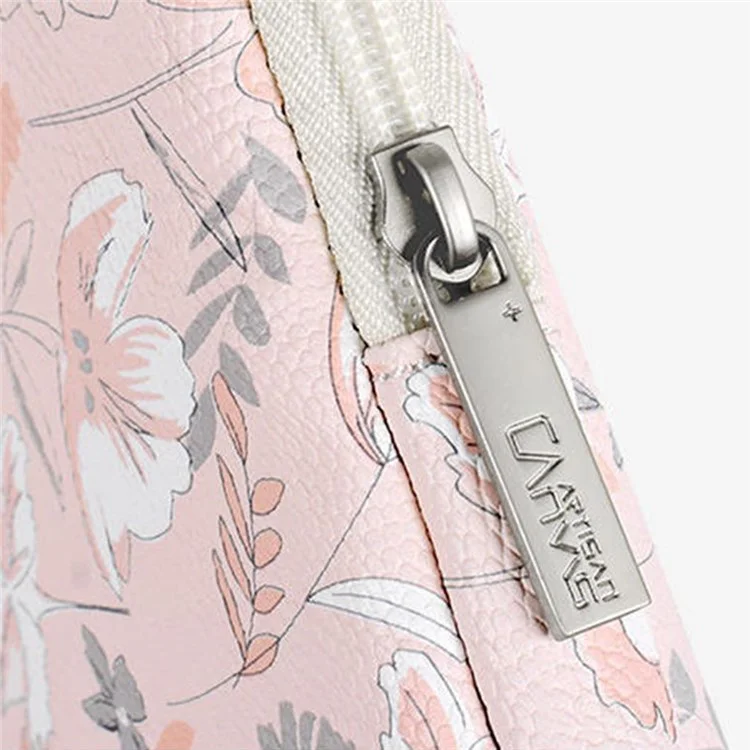 CanvaSartisan G4-T0121 Pu En Cuir Anti-rayures Notebook Case Flower Feuille Motif Pochette Avec Petit Sac Avec Petit Sac - Rose Clair / Pour Ordinateur Portable De 11 Pouces