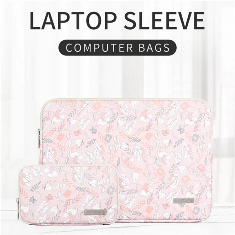 CanvaSartisan G4-T0121 Pu En Cuir Anti-rayures Notebook Case Flower Feuille Motif Pochette Avec Petit Sac Avec Petit Sac - Rose Clair / Pour Ordinateur Portable De 11 Pouces