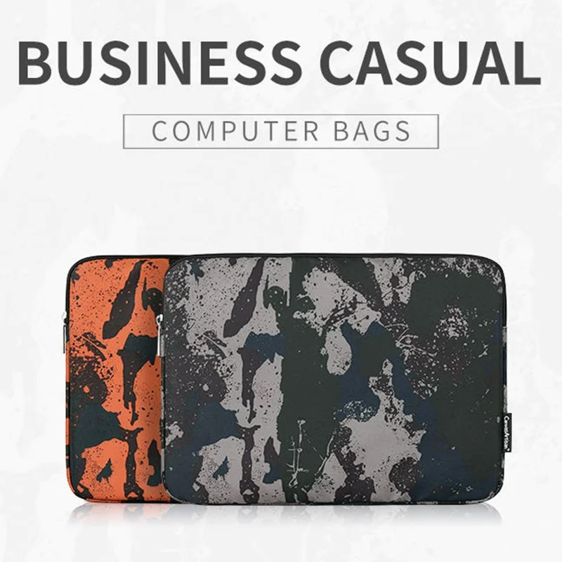 CANVASARTISAN H7-01 Laptop Sleeve med Camouflage-mønster, Blød Indvendig Notesbogstaske - Orange/til 13-inch Laptop