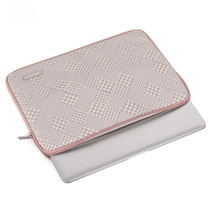 CANVASARTISAN L21-04 Houndstooth Pattern Protective Laptop Sleeve Notebook Case - Pink Edge/for 12-inch Laptop