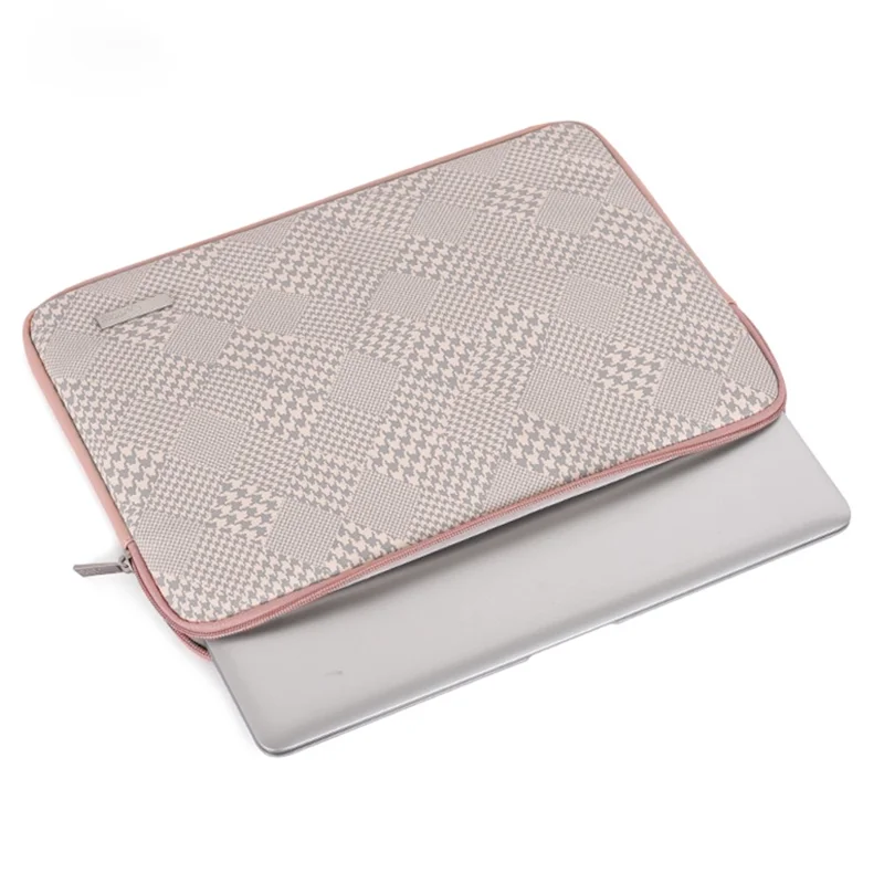 CANVASARTISAN L21-04 Houndstooth Pattern Protective Laptop Sleeve Notebook Case - Grey Edge/for 15-inch Laptop
