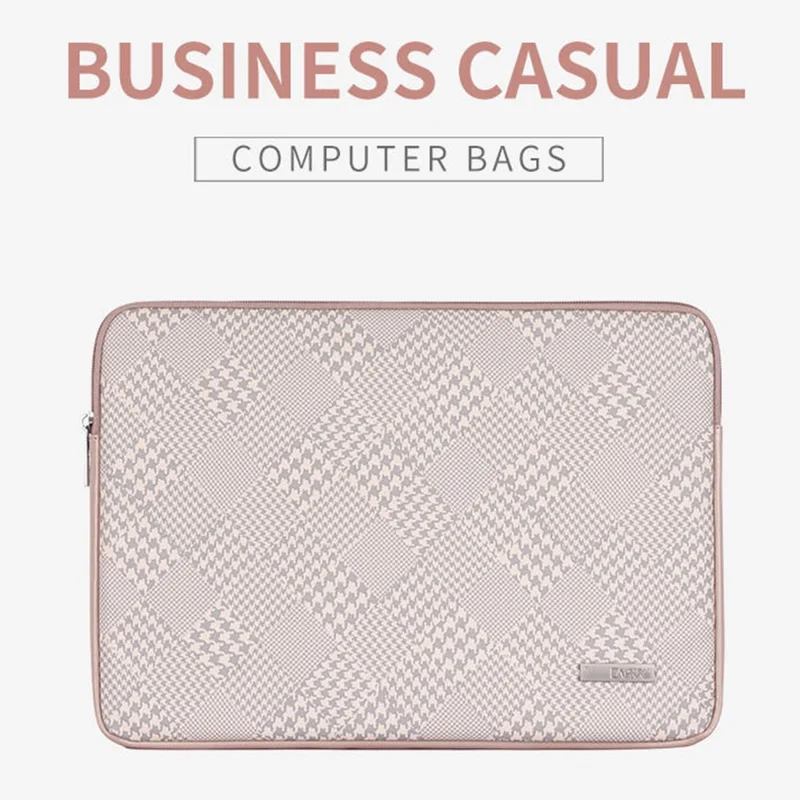 CANVASARTISAN L21-04 Houndstooth Pattern Protective Laptop Sleeve Notebook Case - Grey Edge/for 15-inch Laptop