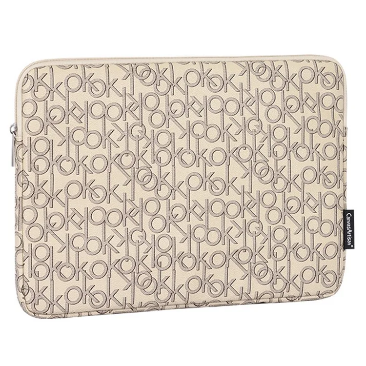 CANVASARTISAN G61-01 Letter OK Printed PU Leather Laptop Sleeve Protective Cover Notebook Case - Khaki/for 11-inch Laptop